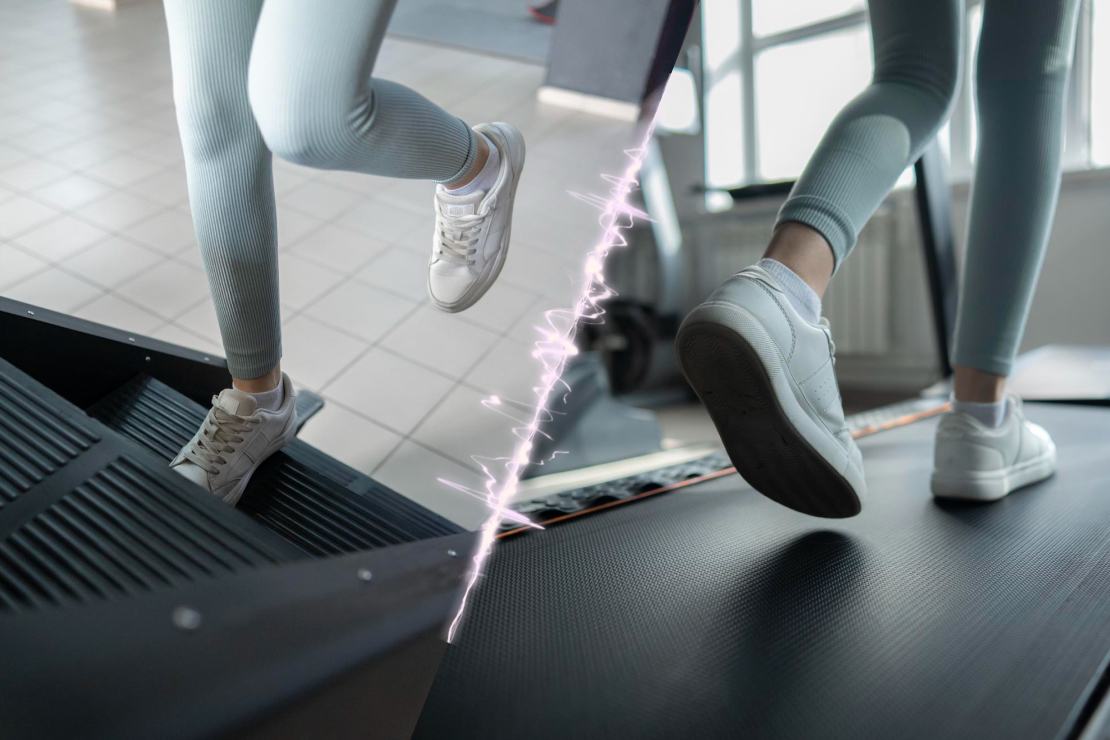 A split image showing a person walking uphill on a treadmill and another person walking on flat terrain, illustrating the comparison.